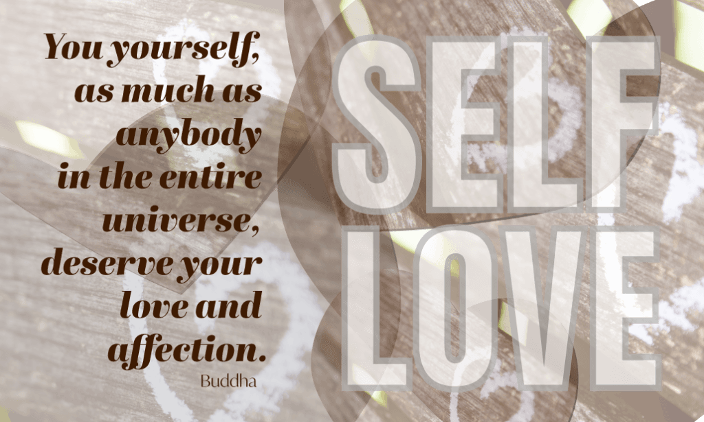 Inspirational Buddha quote about self-love on wooden background